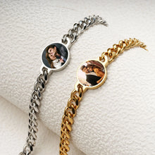 Heart Temperature Sensitive Cuban Chain Photo Bracelets For Couples