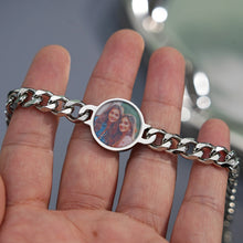 Heart Temperature Sensitive Cuban Chain Photo Bracelets For Couples