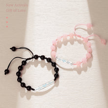 Glow In The Dark Heartbeat Silver Charm Couple Beaded Bracelets
