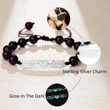 Glow In The Dark Heartbeat Silver Charm Couple Beaded Bracelets