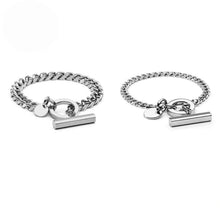 Engravable Titanium Cuban Link Toggle Clasp Couple Bracelets