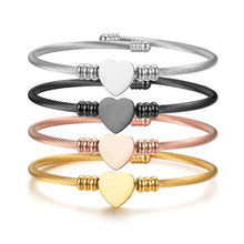 Personalized Engravable Cable Wire Heart Couple Bangle Bracelets
