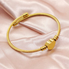 Personalized Engravable Cable Wire Heart Couple Bangle Bracelets