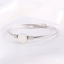 Personalized Engravable Cable Wire Heart Couple Bangle Bracelets