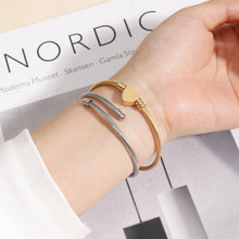 Personalized Engravable Cable Wire Heart Couple Bangle Bracelets