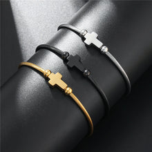 Engravable Religious Cross Cable Wire Couple Bangle Bracelets