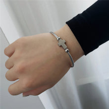 Engravable Religious Cross Cable Wire Couple Bangle Bracelets