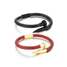 Unique Braided Leather Nail Cuff Bracelets For Couples