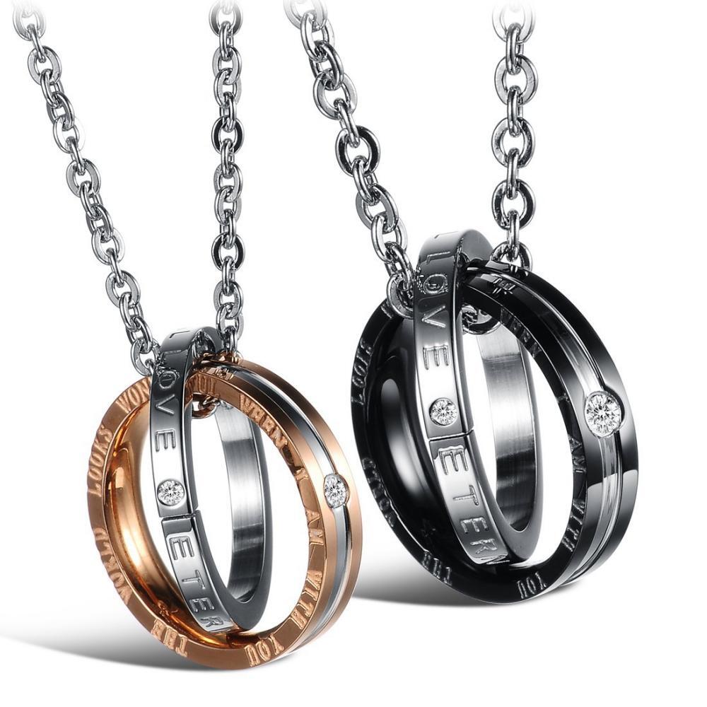 Unique Love Interlocking Ring Necklaces For Couples In Titanium - CoupleSets