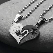 Engravable I Love You Matching Heart Couple Necklaces In Titanium - CoupleSets