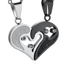 Engravable I Love You Matching Heart Couple Necklaces In Titanium - CoupleSets