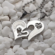 Engravable I Love You Matching Heart Couple Necklaces In Titanium - CoupleSets