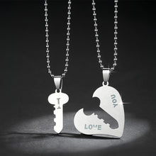 I Love You Lock And Key Matching Heart Couple Necklaces In Titanium - CoupleSets