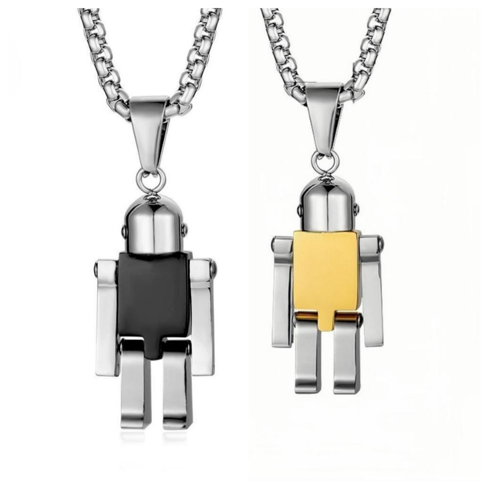 Engravable Cute Robot Couple Necklaces In Titanium CoupleSets