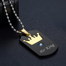 Engravable Her King His Queen Necklace For Couples In Titanium - CoupleSets