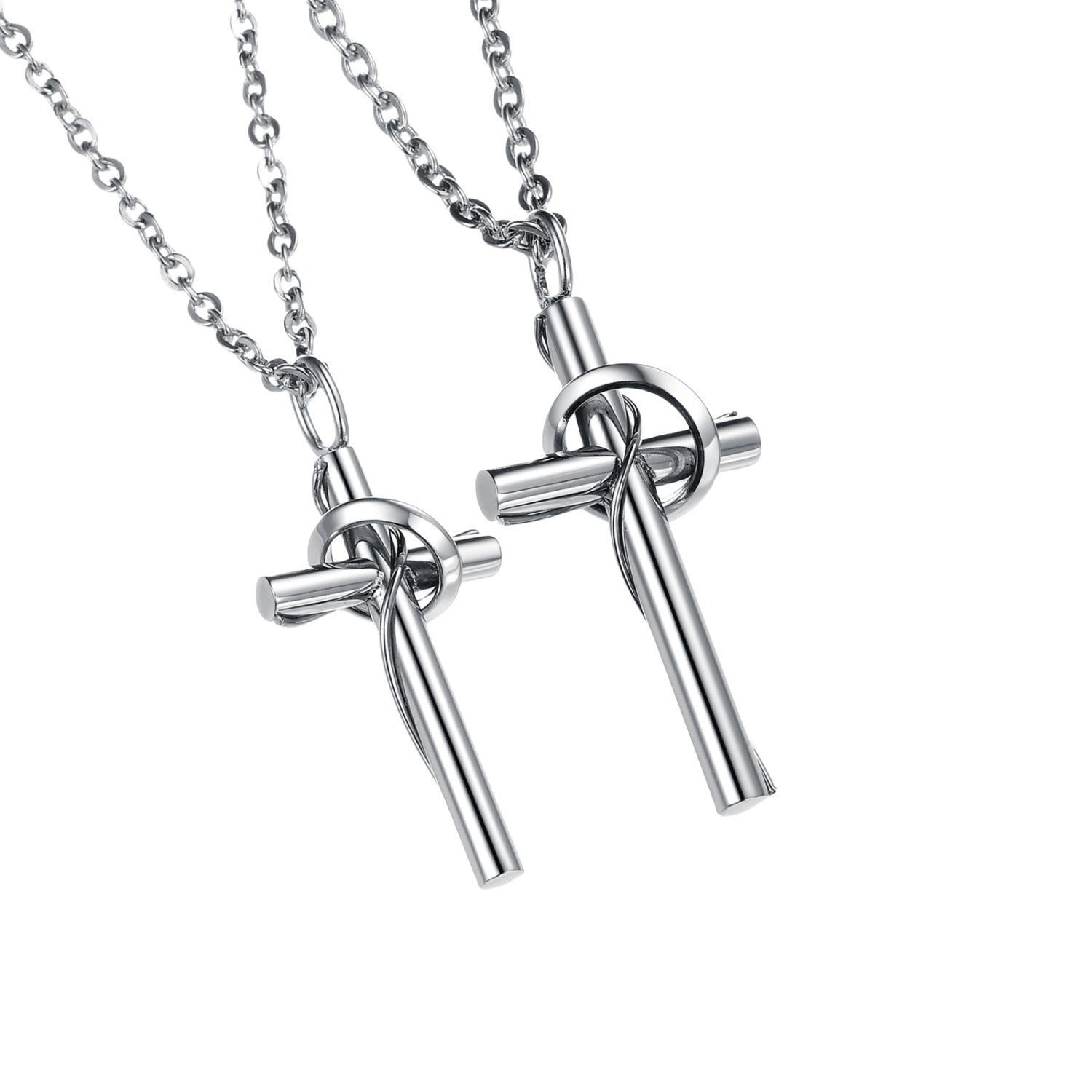 Unique Matching Cross Necklaces For Couples In Titanium - CoupleSets
