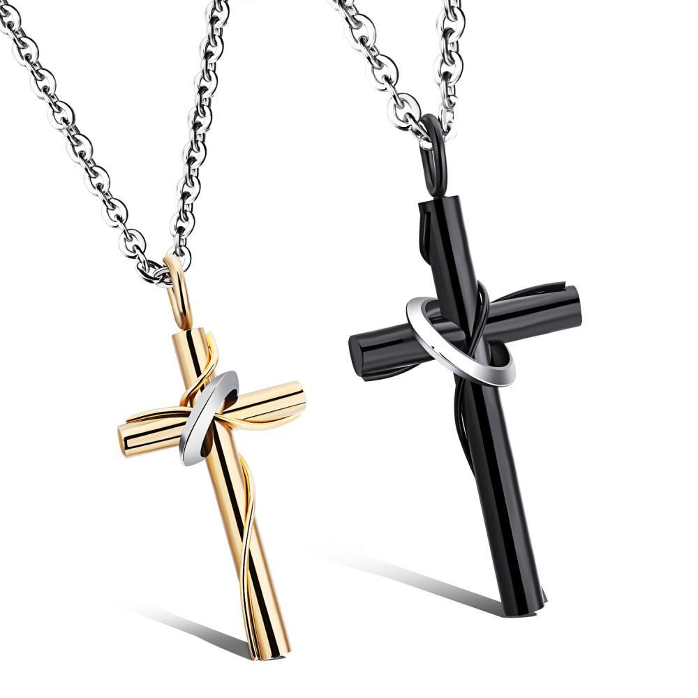 Unique Matching Cross Necklaces For Couples In Titanium - CoupleSets