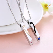 Her King His Queen Matching Heart Bar Necklaces For Couples In Titanium - CoupleSets
