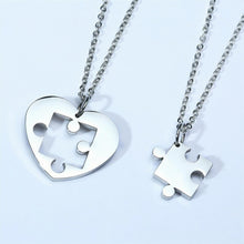 Engravable Matching Heart Puzzle Piece Couple Necklaces In Titanium - CoupleSets