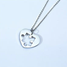Engravable Matching Heart Puzzle Piece Couple Necklaces In Titanium - CoupleSets