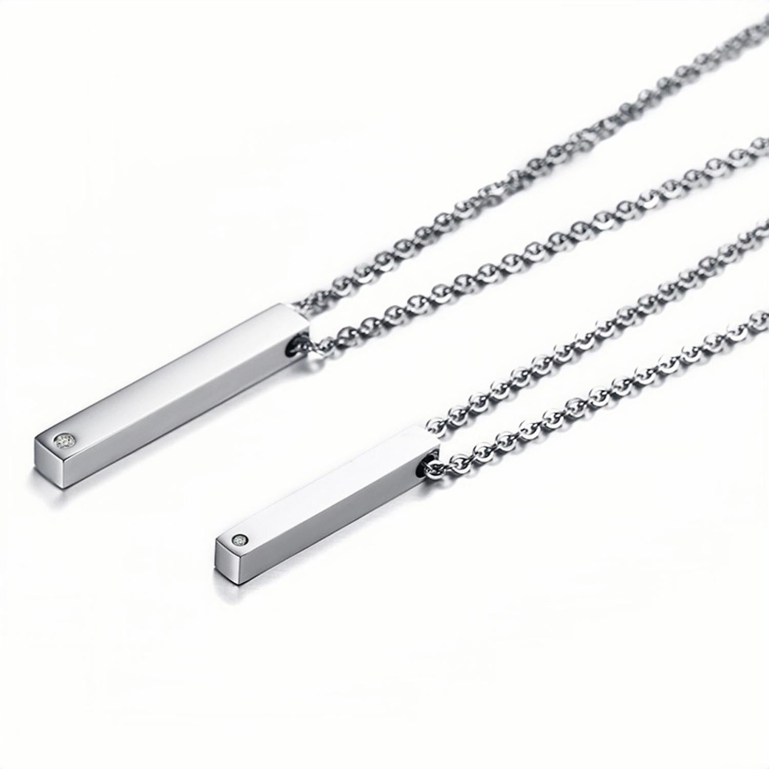 Engravable Simple Bar Necklaces For Couples In Titanium - CoupleSets