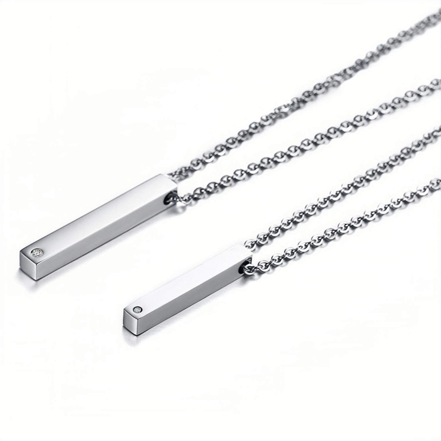 Engravable Simple Bar Necklaces For Couples In Titanium CoupleSets