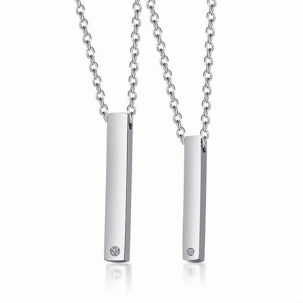 Engravable Simple Bar Necklaces For Couples In Titanium - CoupleSets