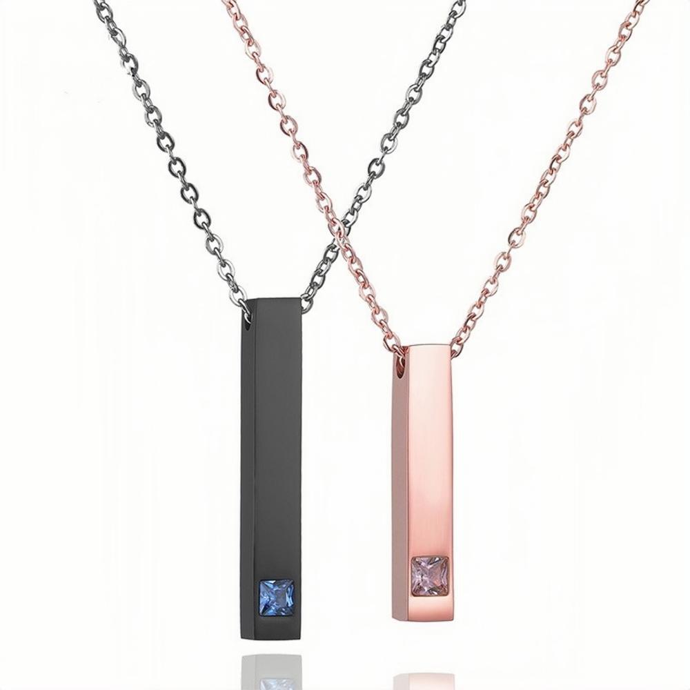 Engravable Black And Rose Matching Bar Couple Necklaces In Titanium - CoupleSets