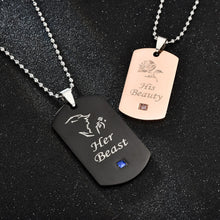Engravable Her Beast His Beauty Matching Couple Necklaces In Titanium - CoupleSets