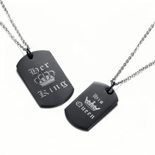 Engravable Black Her King His Queen Matching Couple Necklaces In Titanium - CoupleSets