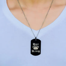 Engravable Black Her King His Queen Matching Couple Necklaces In Titanium - CoupleSets