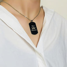 Engravable Black Her King His Queen Matching Couple Necklaces In Titanium - CoupleSets