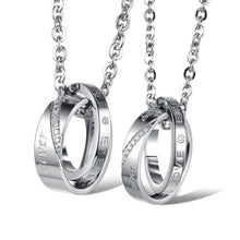 Unique Forever Love Interlocking Ring Necklaces For Couples In Titanium - CoupleSets