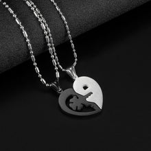 Engravable Lock And Key Matching Heart Couple Necklaces In Titanium - CoupleSets