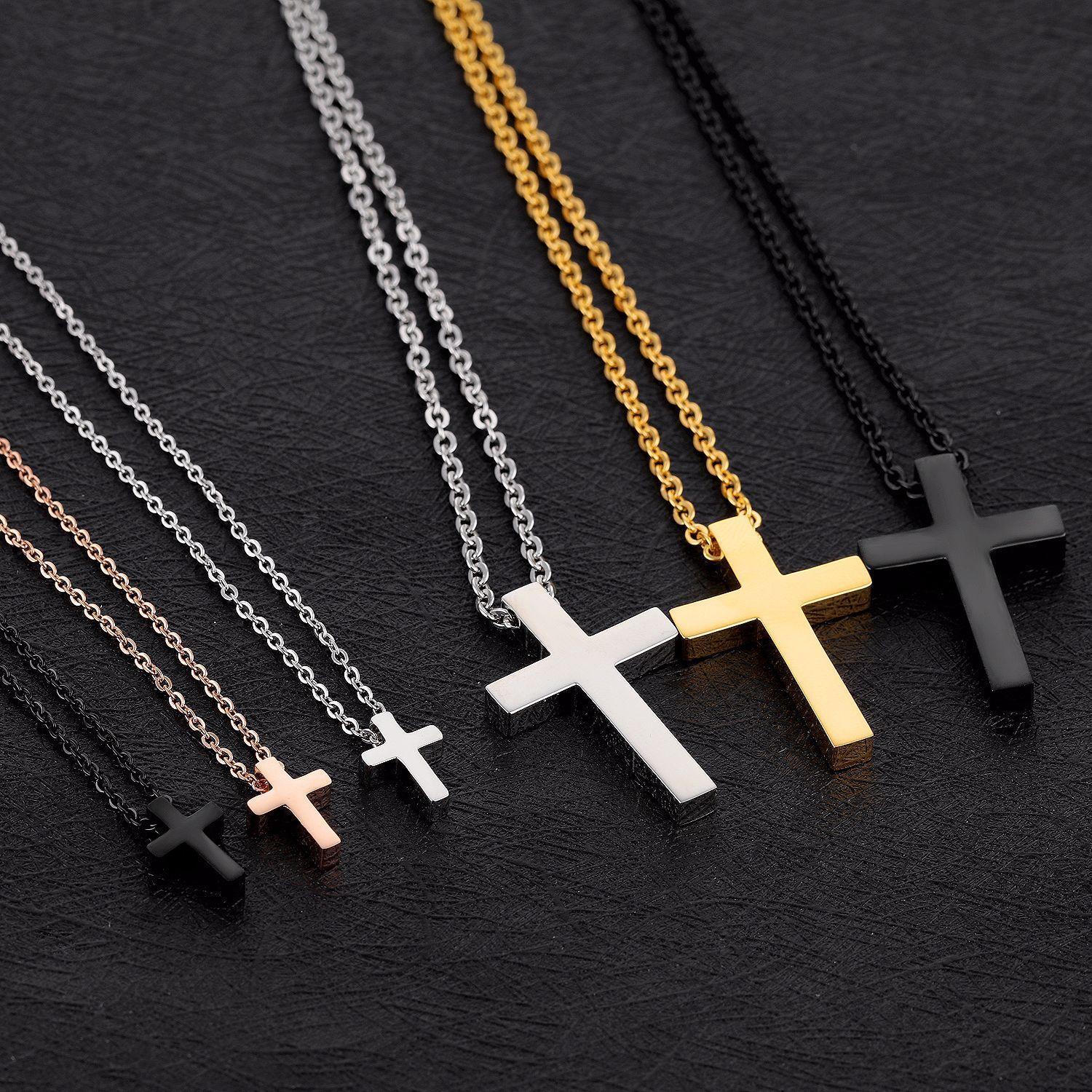 Engravable Cross Pendant Couple Necklaces In Titanium - CoupleSets
