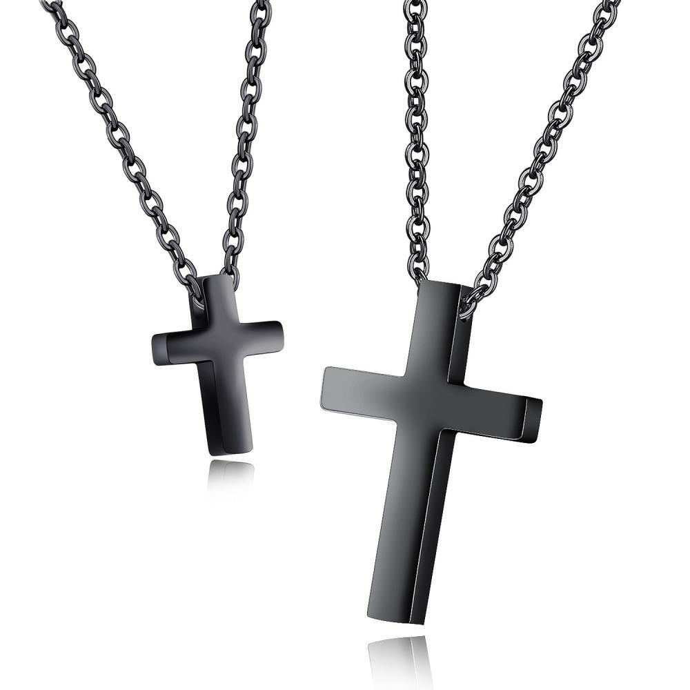 Engravable Cross Pendant Couple Necklaces In Titanium - CoupleSets