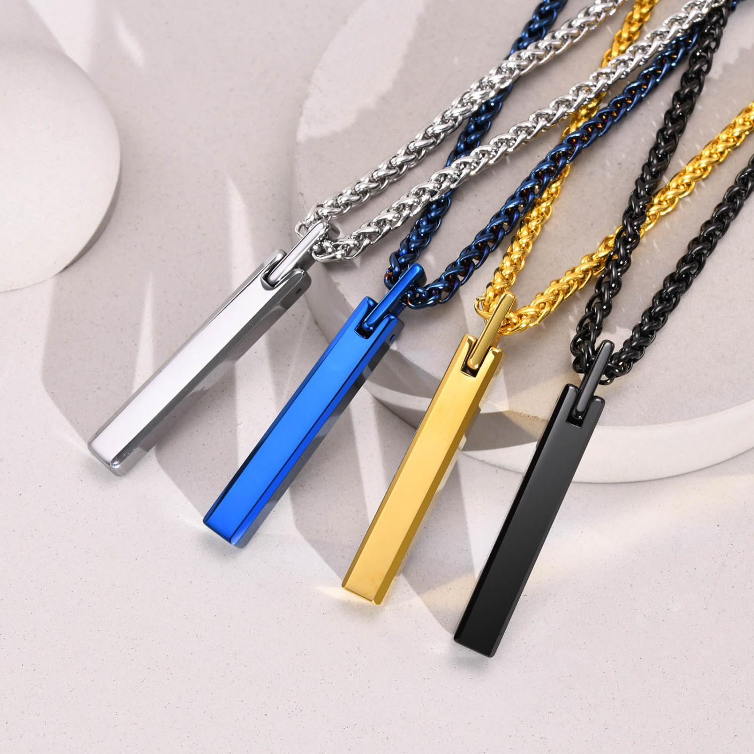 Engravable Simple Bar Necklace For Couples In Tungsten - CoupleSets
