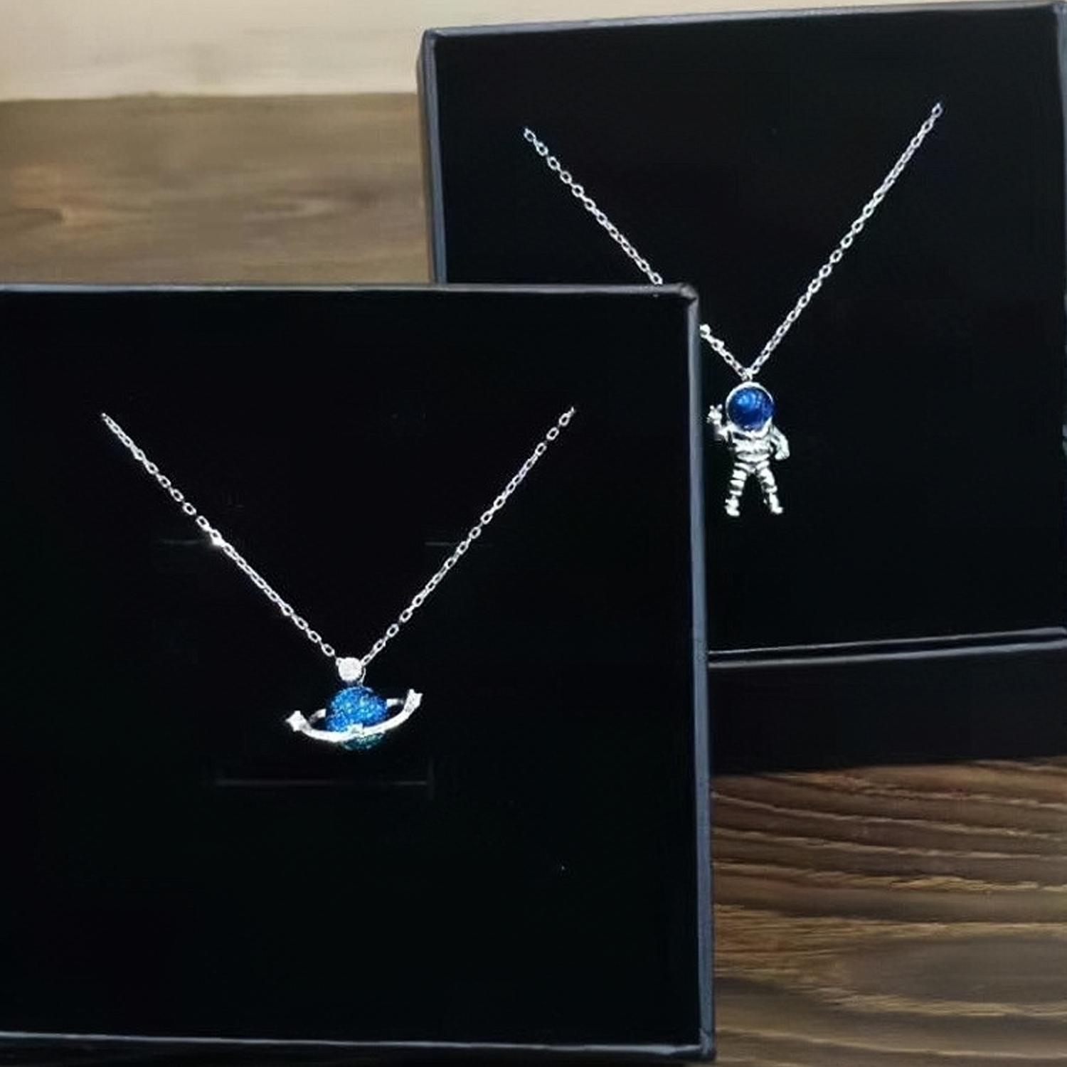Unique Love You To The Moon And Back Matching Couple Necklaces In Sterling Silver - CoupleSets