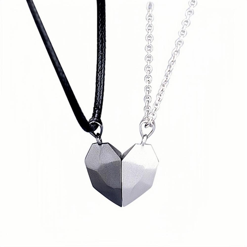 Engravable Matching Heart Magnetic Necklaces For Couples In Sterling Silver - CoupleSets