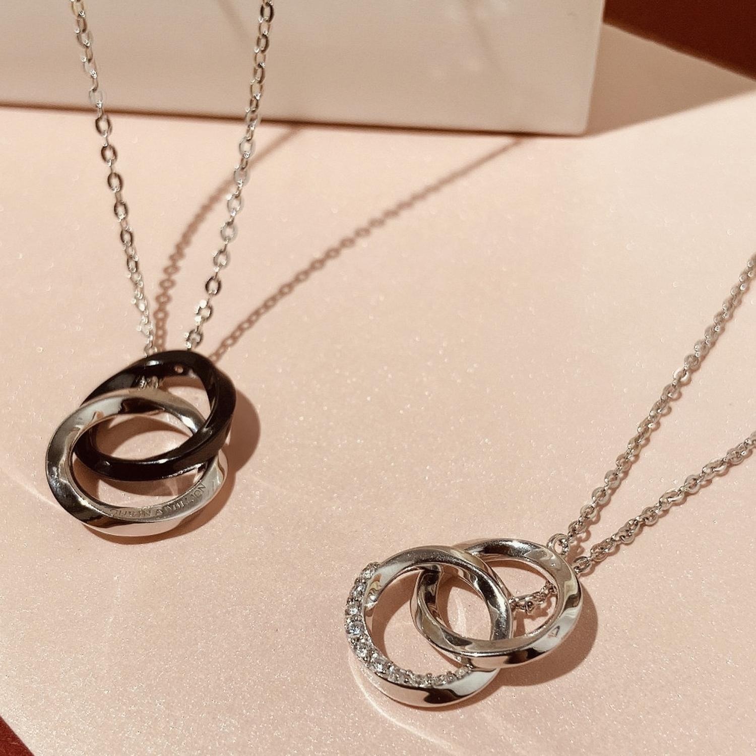 Unique Infinity Love Matching Interlocking Couple Ring Necklaces In Sterling Silver - CoupleSets