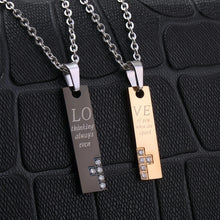 Engravable Love Cross Matching Couple Bar Necklaces In Titanium