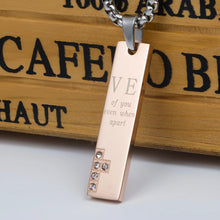 Engravable Love Cross Matching Couple Bar Necklaces In Titanium