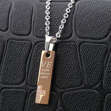 Engravable Love Cross Matching Couple Bar Necklaces In Titanium