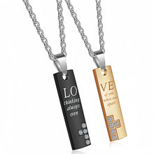 Engravable Love Cross Matching Couple Bar Necklaces In Titanium