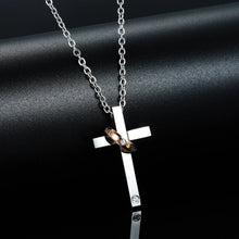 Engravable Love Cross Matching Couple Necklaces In Titanium