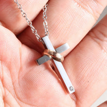 Engravable Love Cross Matching Couple Necklaces In Titanium