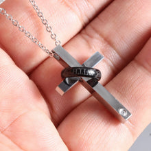 Engravable Love Cross Matching Couple Necklaces In Titanium