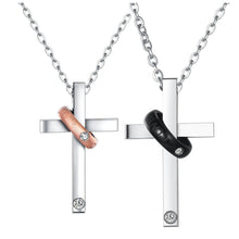 Engravable Love Cross Matching Couple Necklaces In Titanium