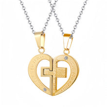 Love You Forever Cross Matching Heart Necklaces For Couples