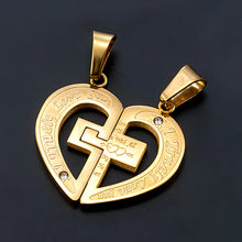 Love You Forever Cross Matching Heart Necklaces For Couples
